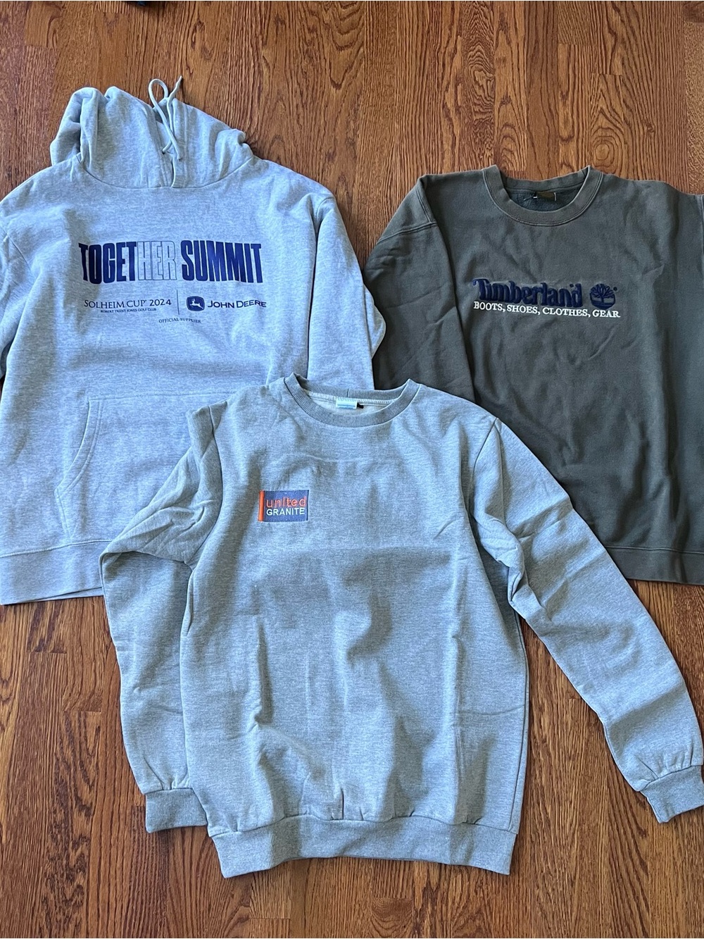 Lot of 3 Men Hoodie Timberland Olive Crewneck Sweatshirt Grey Random Logo L & XL